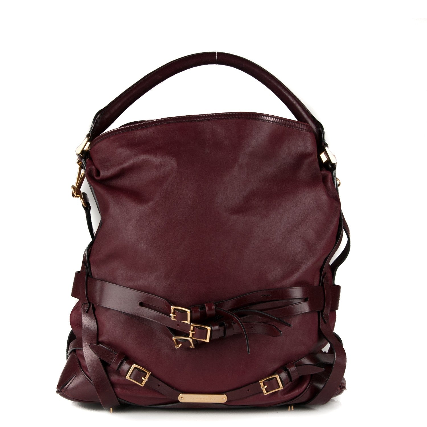 Burberry Soft Lambskin Bridle Calfskin Medium Gosford Hobo Claret Red 1 of 9