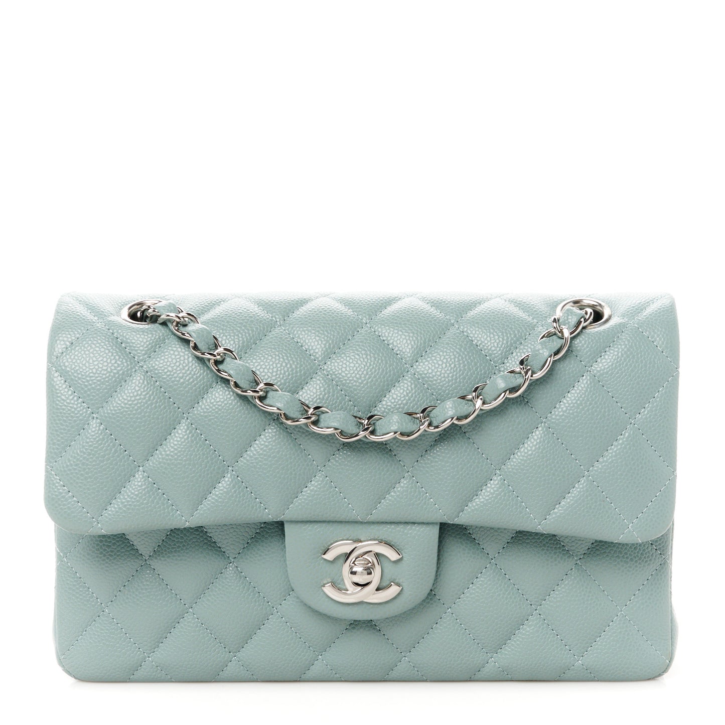 Caviar Quilted Small Double Flap Light Blue