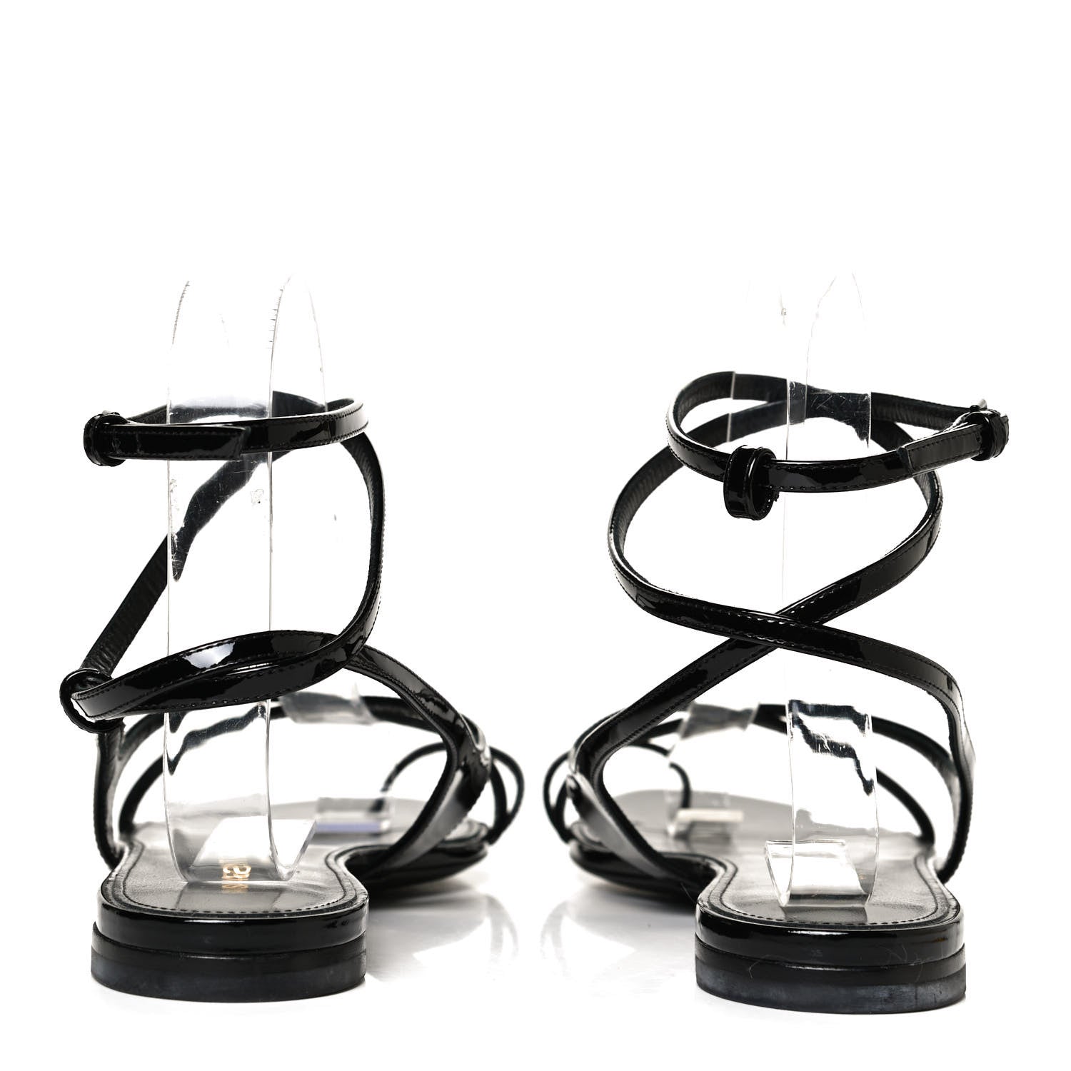 Saint Laurent Patent Calfskin Gia Ankle Strap Sandals 38 Black 6 of 11