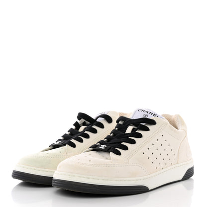 Chanel Suede Calfskin Logo Sneakers 39 Black White 3 of 16
