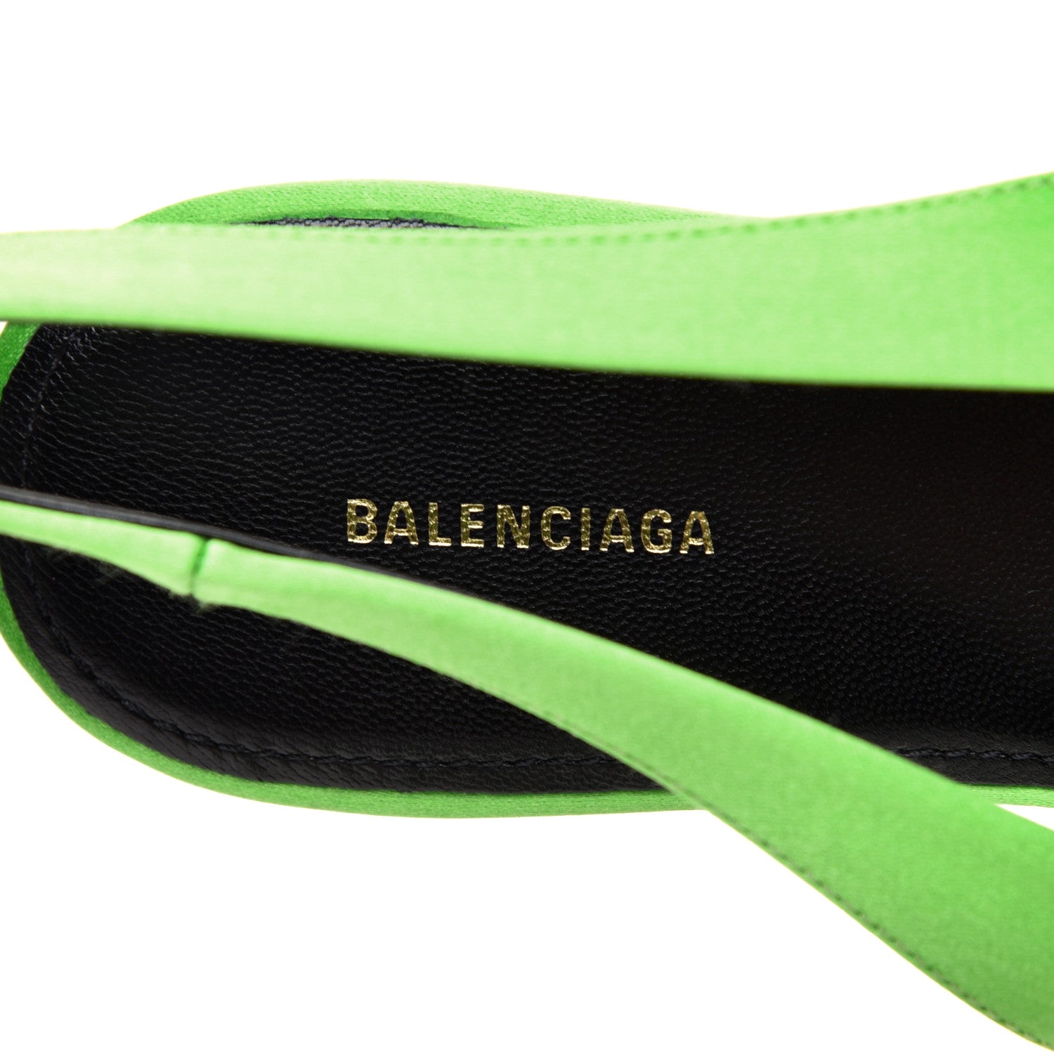 Balenciaga Satin BB Knife Pointy Toe Slingback Flats 38 Neon Green 7 of 9