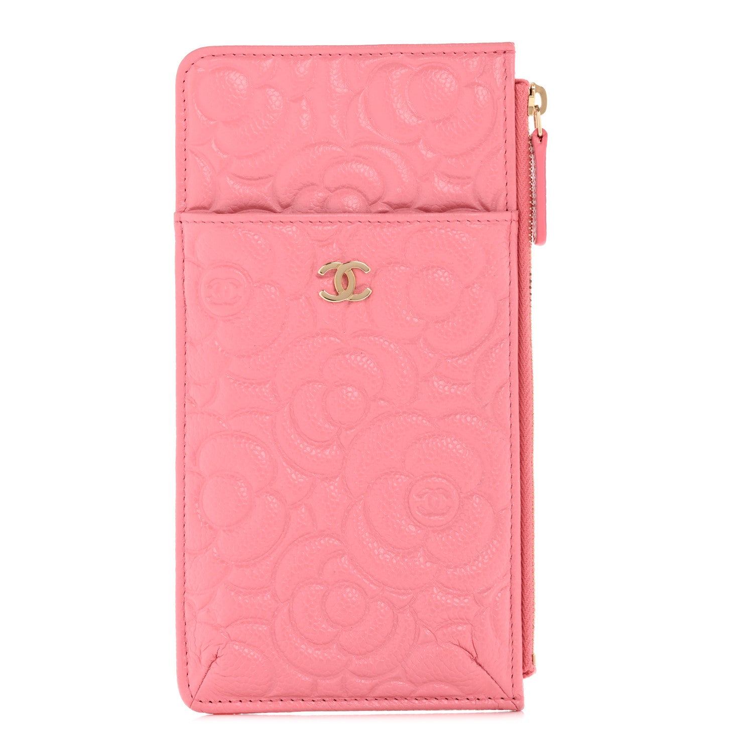 Chanel Caviar Camellia Embossed Classic Flat Wallet Pouch Pink 1 of 9