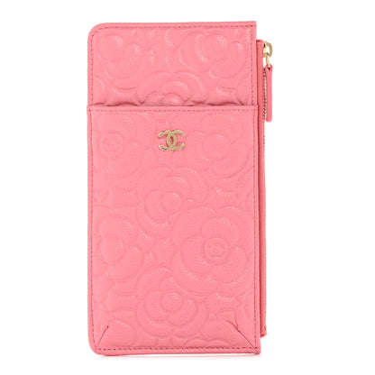 Chanel Caviar Camellia Embossed Classic Flat Wallet Pouch Pink 1 of 9