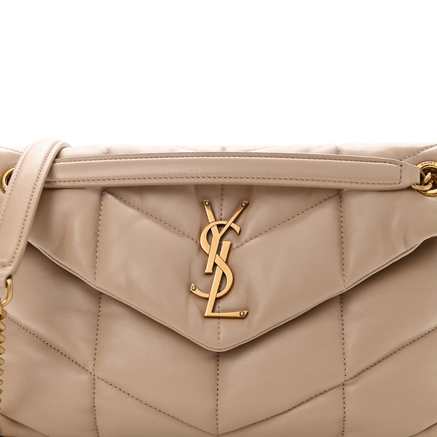 Lambskin Quilted Small Loulou Puffer Monogram Chain Satchel Dark Beige