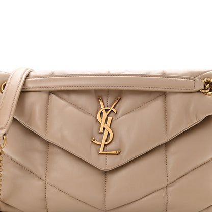Saint Laurent Lambskin Quilted Small Loulou Puffer Monogram Chain Satchel Dark Beige 9 of 11