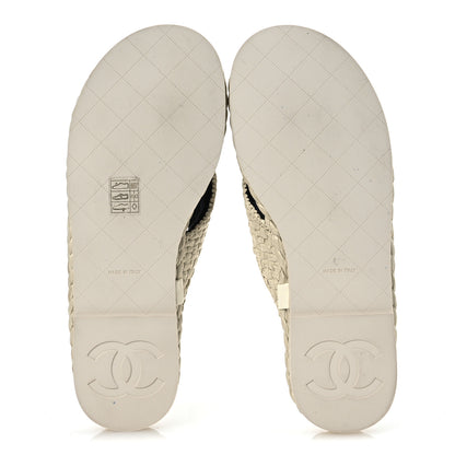 Chanel Raffia Camellia Flower Thong Sandals 38.5 Ivory 7 of 13