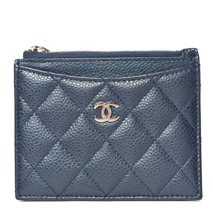 Chanel Metallic Caviar Quilted CC Zip Card Holder Dark Blue 1 of 8
