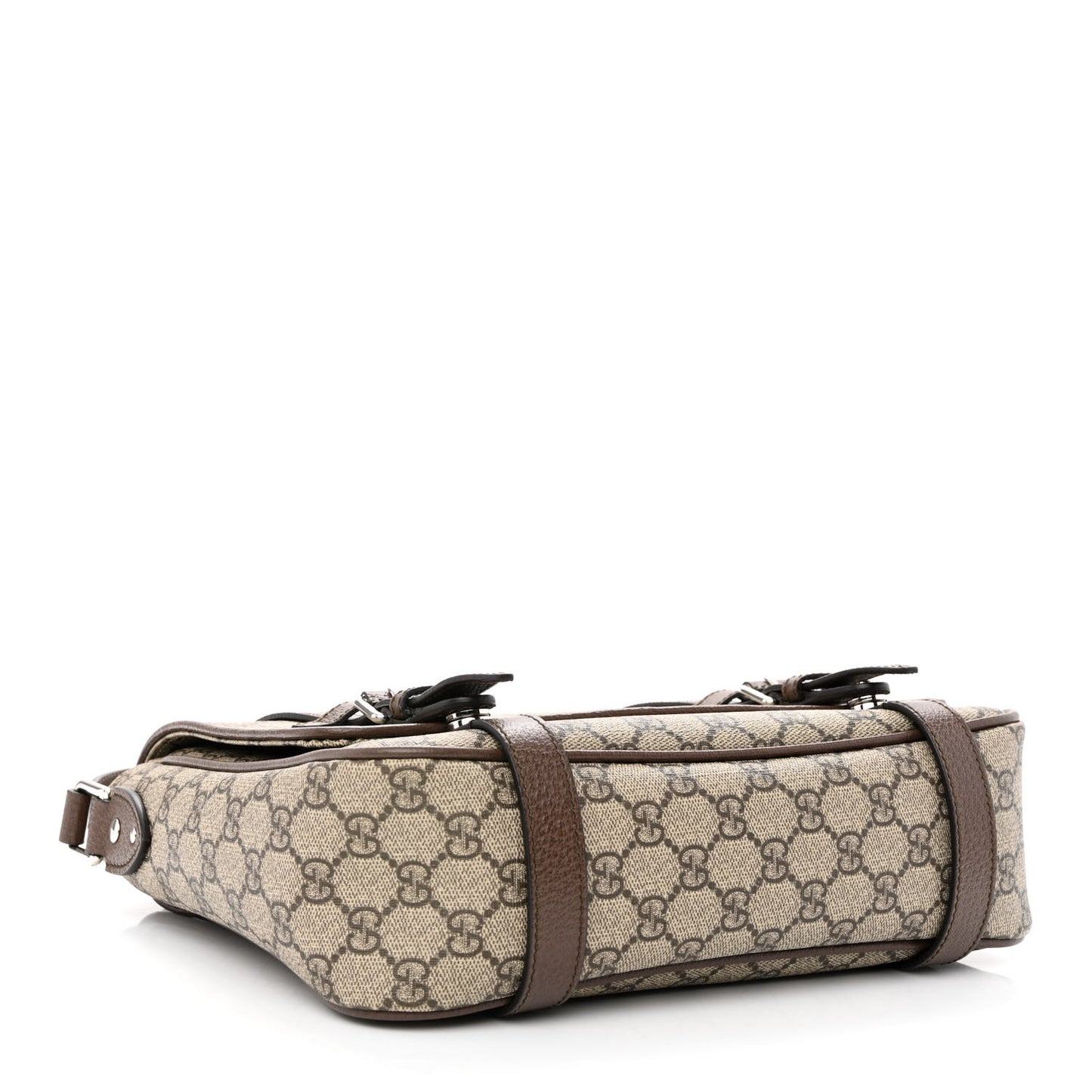 GG Supreme Monogram Textured Dollar Calfskin Retro Interlocking G Flap Messenger Bag Beige Ebony New Acero