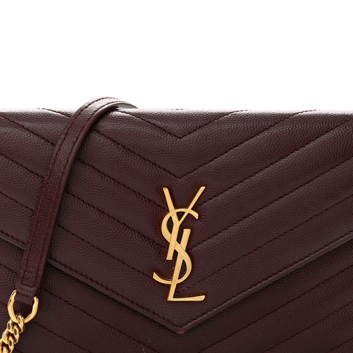 Grain De Poudre Matelasse Chevron Monogram Envelope Chain Wallet Rouge Legion