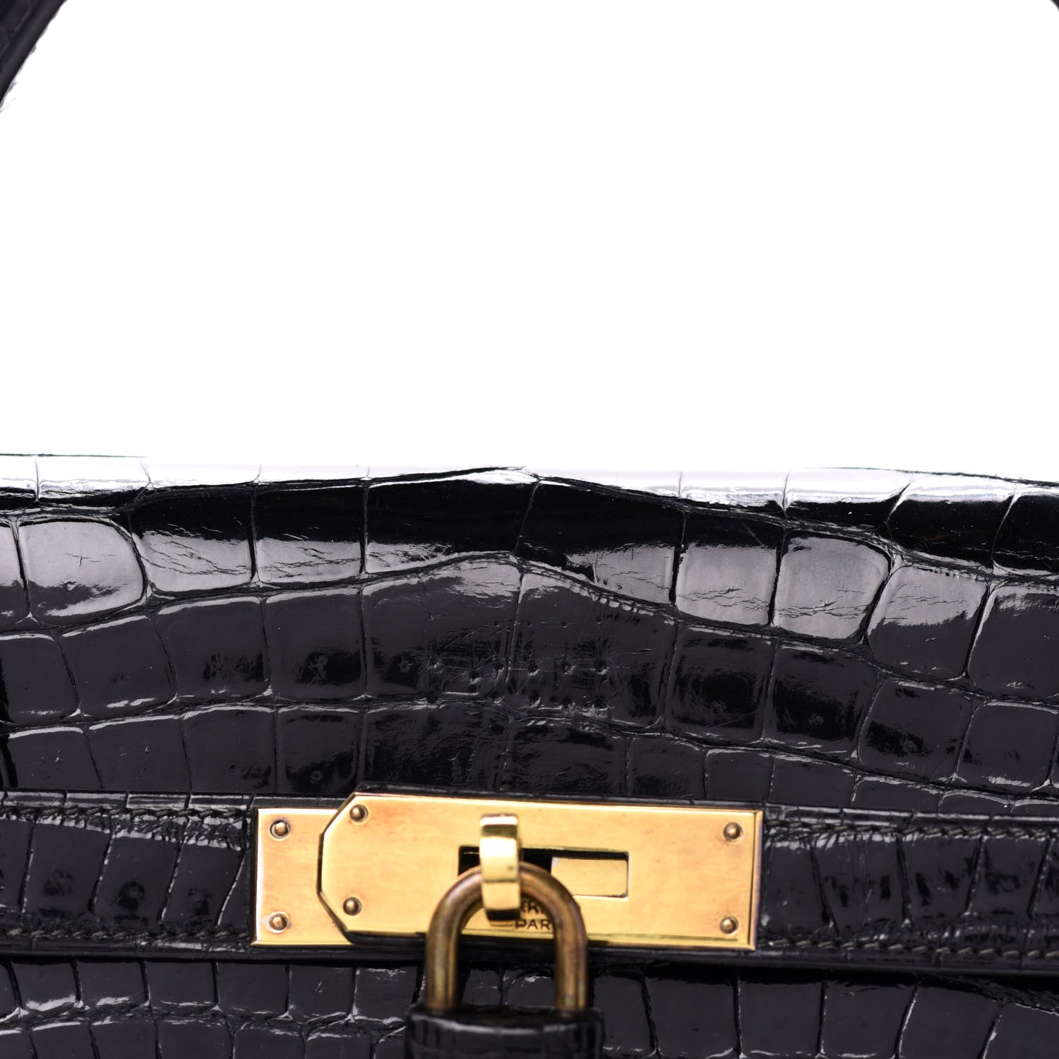 Hermes Shiny Crocodile Kelly Sellier 32 Black 32 of 33