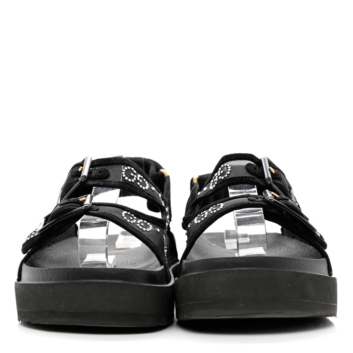 Tela Retino Kid Scamosciato Crystal GG Monogram Womens Dad Sandals 39 Black