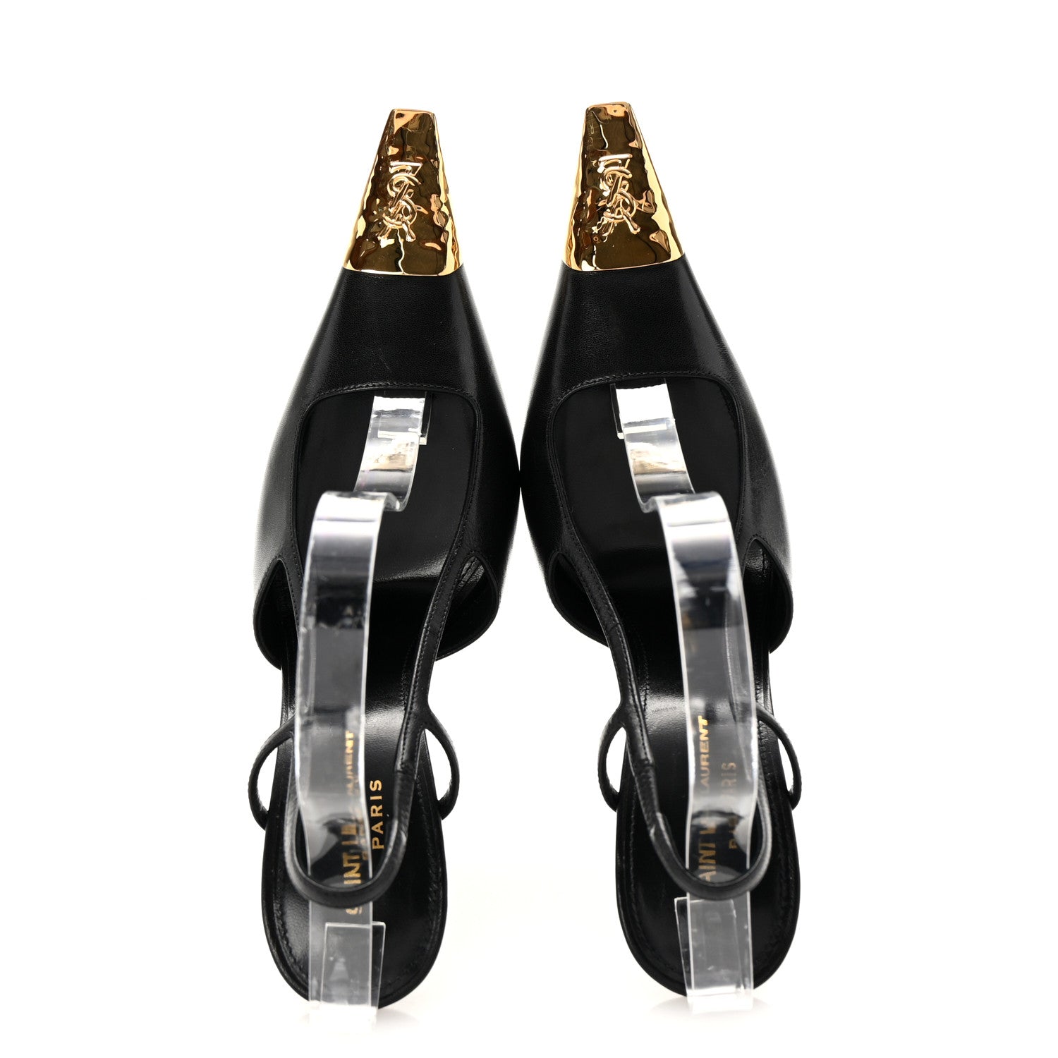 Saint Laurent Smooth Calfskin Jeanne 110 Slingback Pumps 39 Black Gold 2 of 10