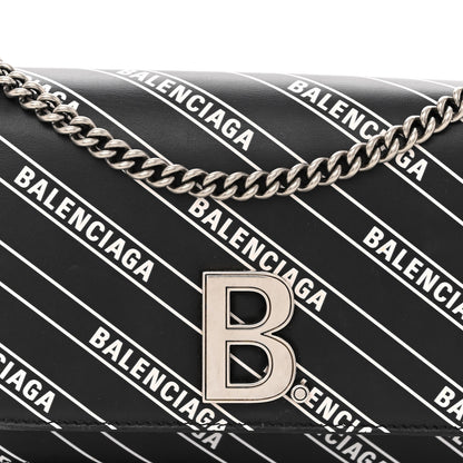 Balenciaga Matte Calfskin Diagonal Allover Logo Print B Wallet on Chain Black White 7 of 9