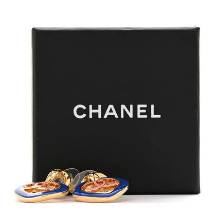 Chanel Enamel CC Drop Earrings Gold Blue Pink 5 of 5