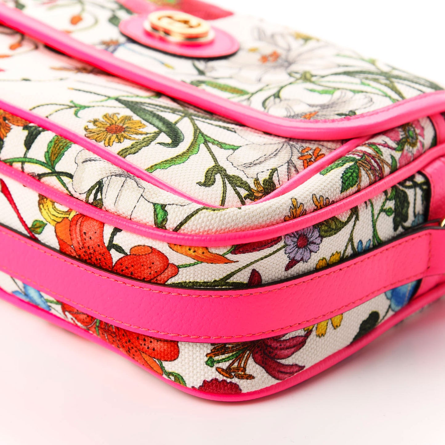 Canvas Flora Floral Shoulder Bag White Fuchsia Fluo