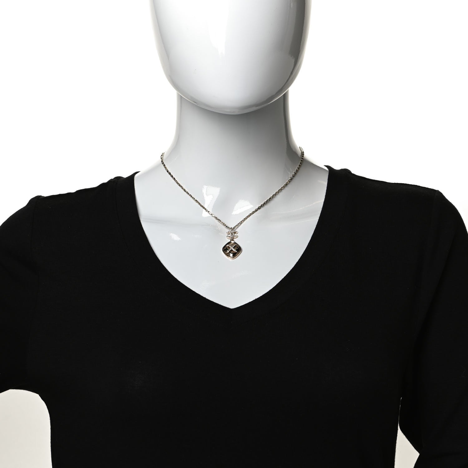 Chanel Crystal CC Cross Drop Pendant Necklace Gold 2 of 8