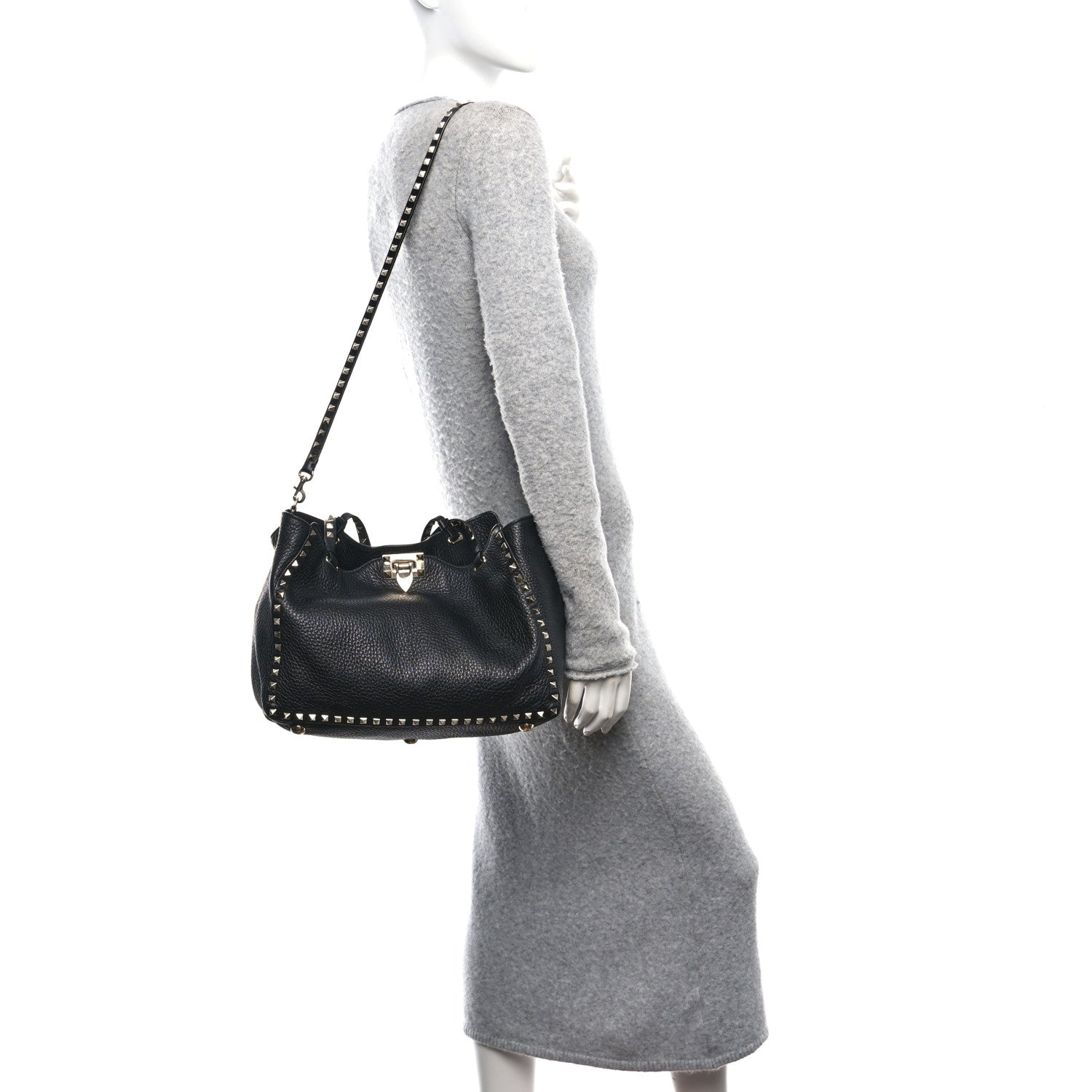 Valentino Garavani Vitello Medium Rockstud Tote Black 2 of 9