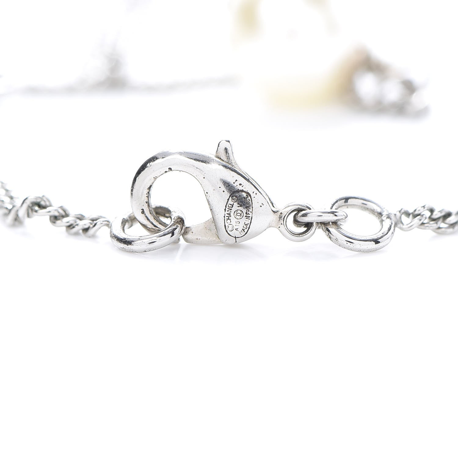 Chanel Baguette Crystal Pearl CC Lariat Necklace Silver 4 of 5