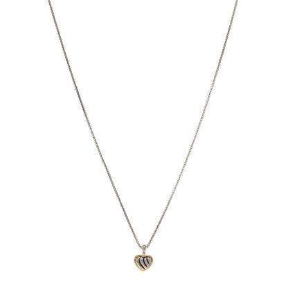 David Yurman Sterling Silver 18K Yellow Gold Cable Heart Pendant Necklace 1 of 4