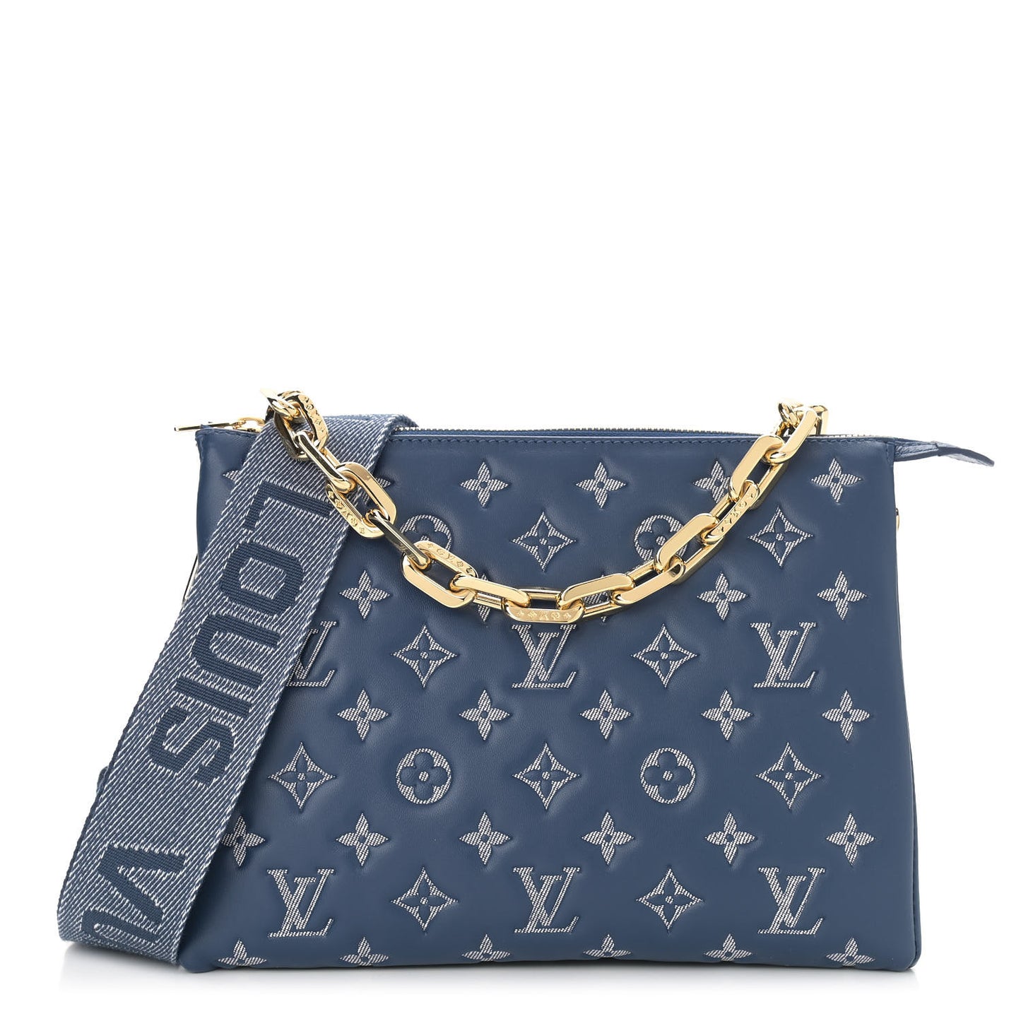 Lambskin Embossed Monogram Coussin PM Denim Blue