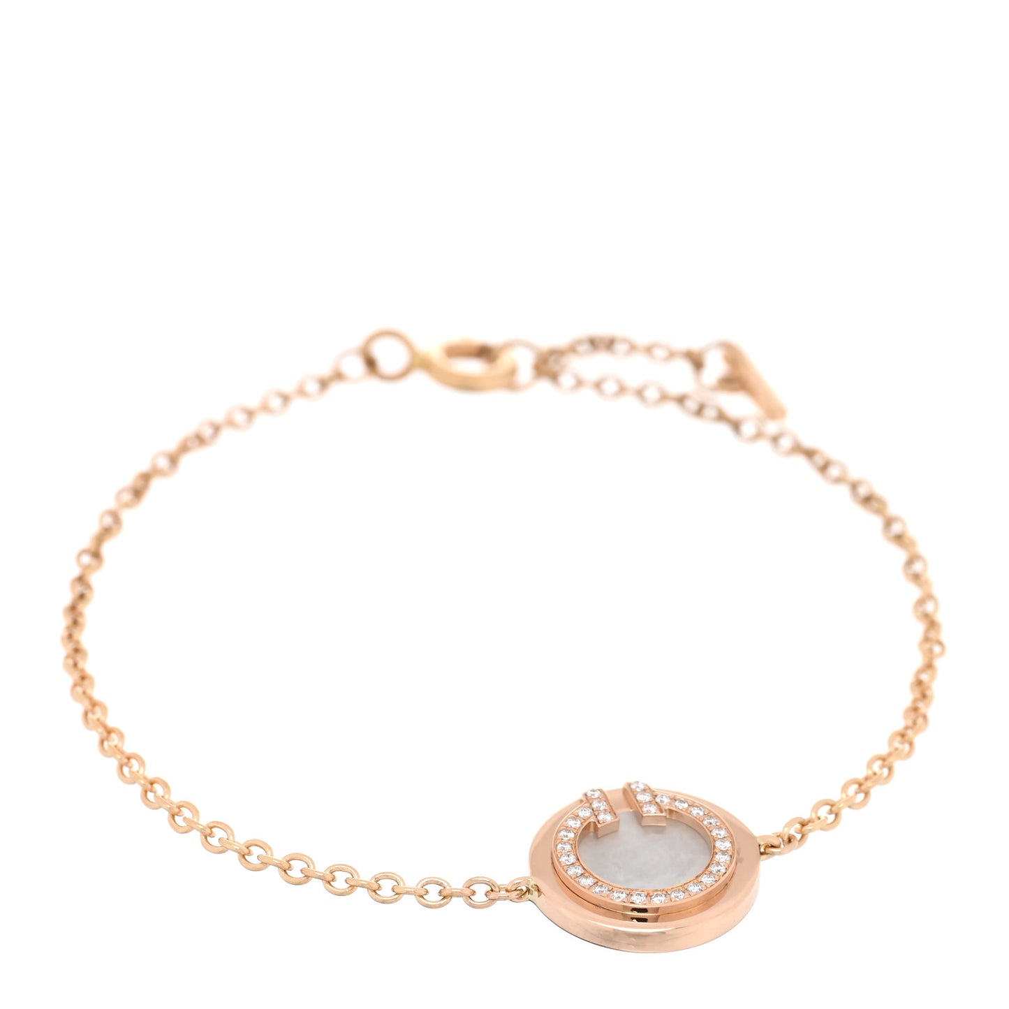 18K Rose Gold Diamond Mother of Pearl T Circle Bracelet