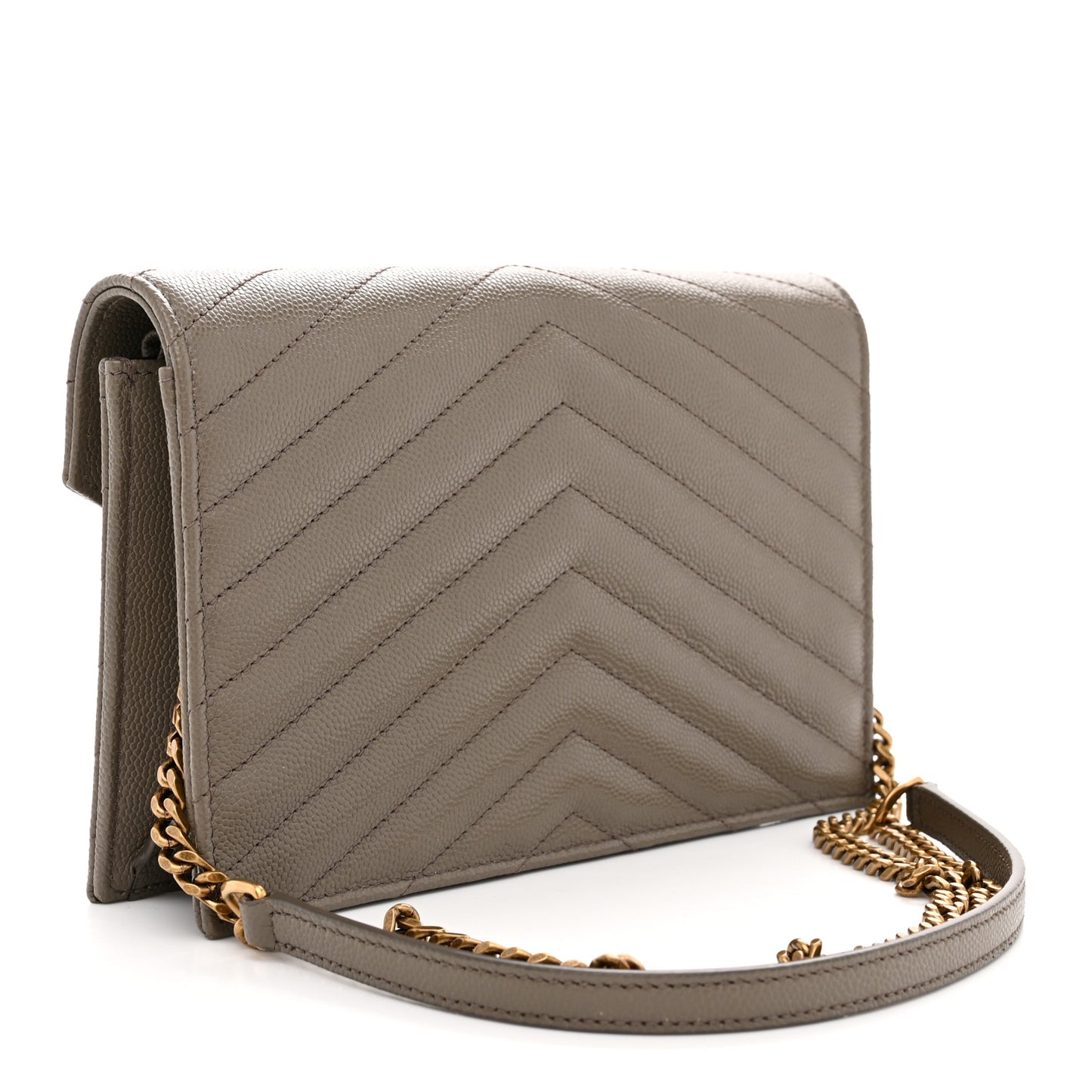Grain De Poudre Matelasse Chevron Monogram Envelope Chain Wallet Light Taupe
