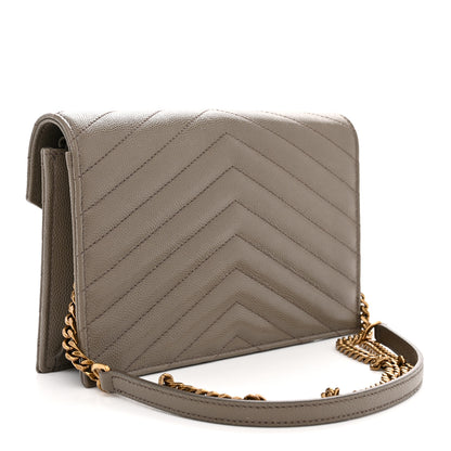 Saint Laurent Grain De Poudre Matelasse Chevron Monogram Envelope Chain Wallet Light Taupe 3 of 12