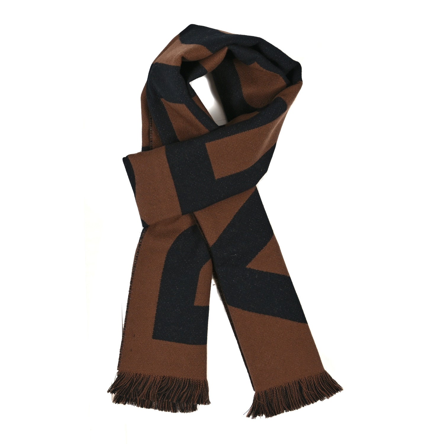 Burberry Wool Jacquard Logo Scarf Black Brown 1 of 3