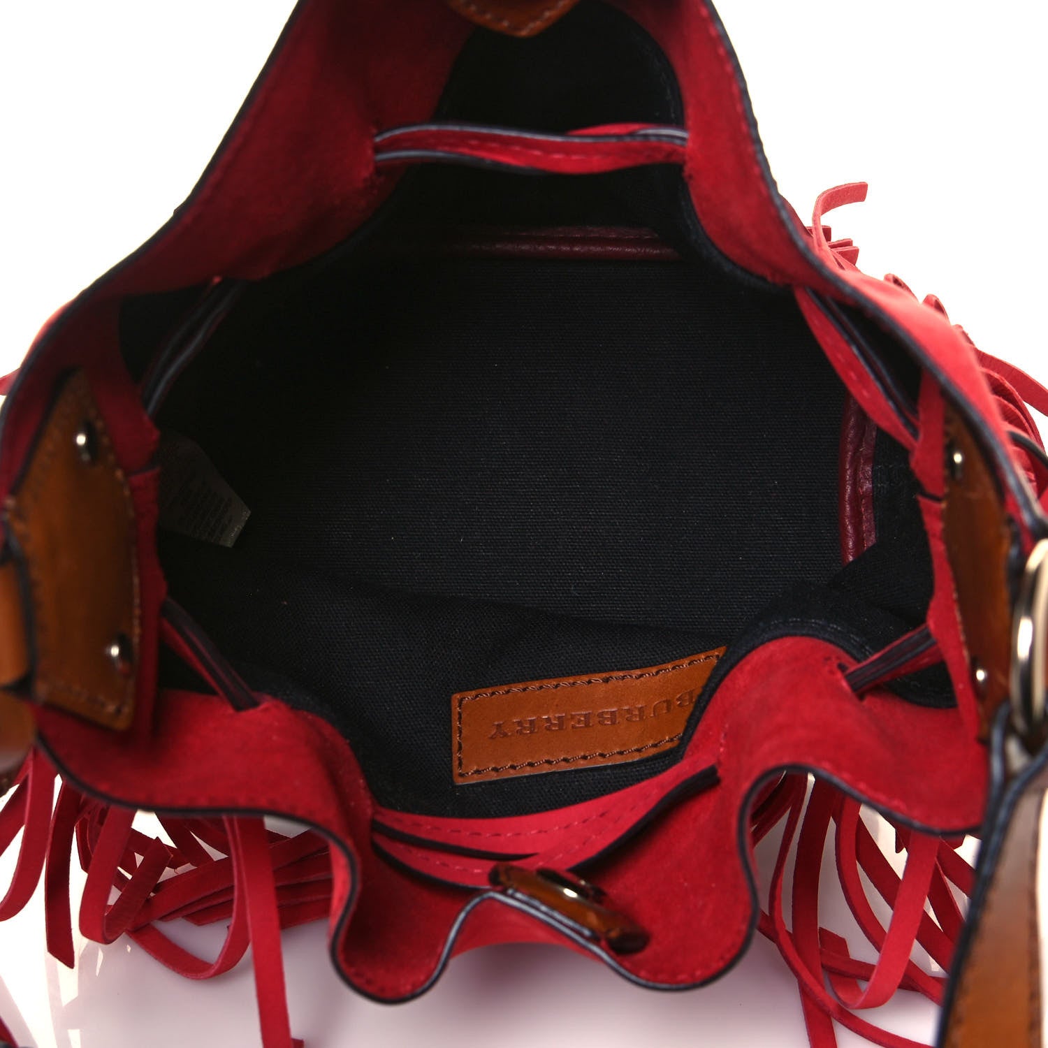 Burberry Suede Fringe Small Belgrove Bucket Bag Red 4 of 19