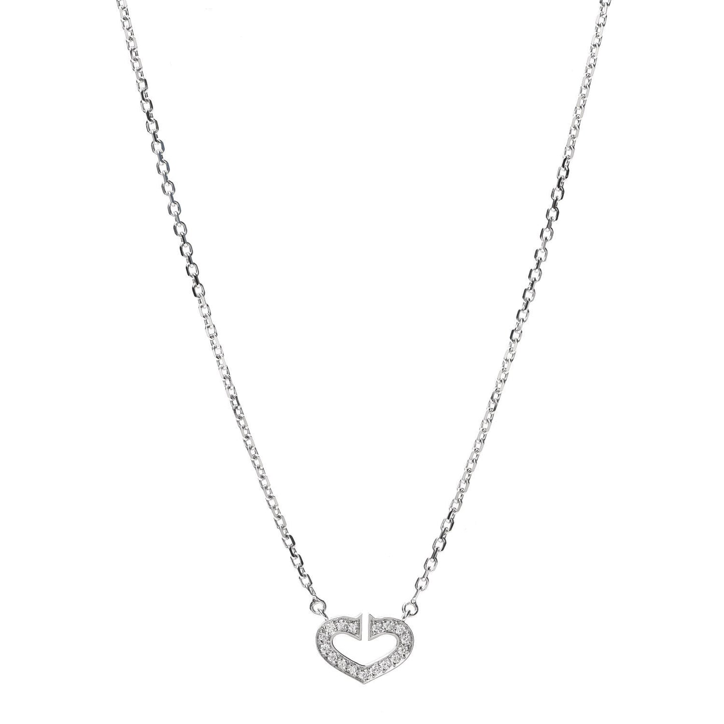 18K White Gold Diamond Small Hearts and Symbols Pendant Necklace