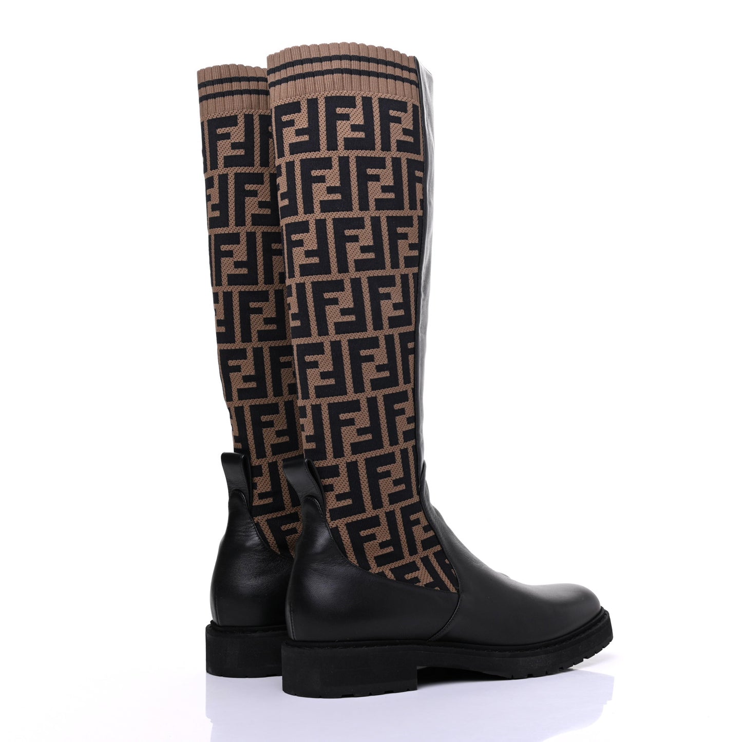 Nappa Microfiber Fabric FF Rockoko Tall Boots 39 Black Tobacco