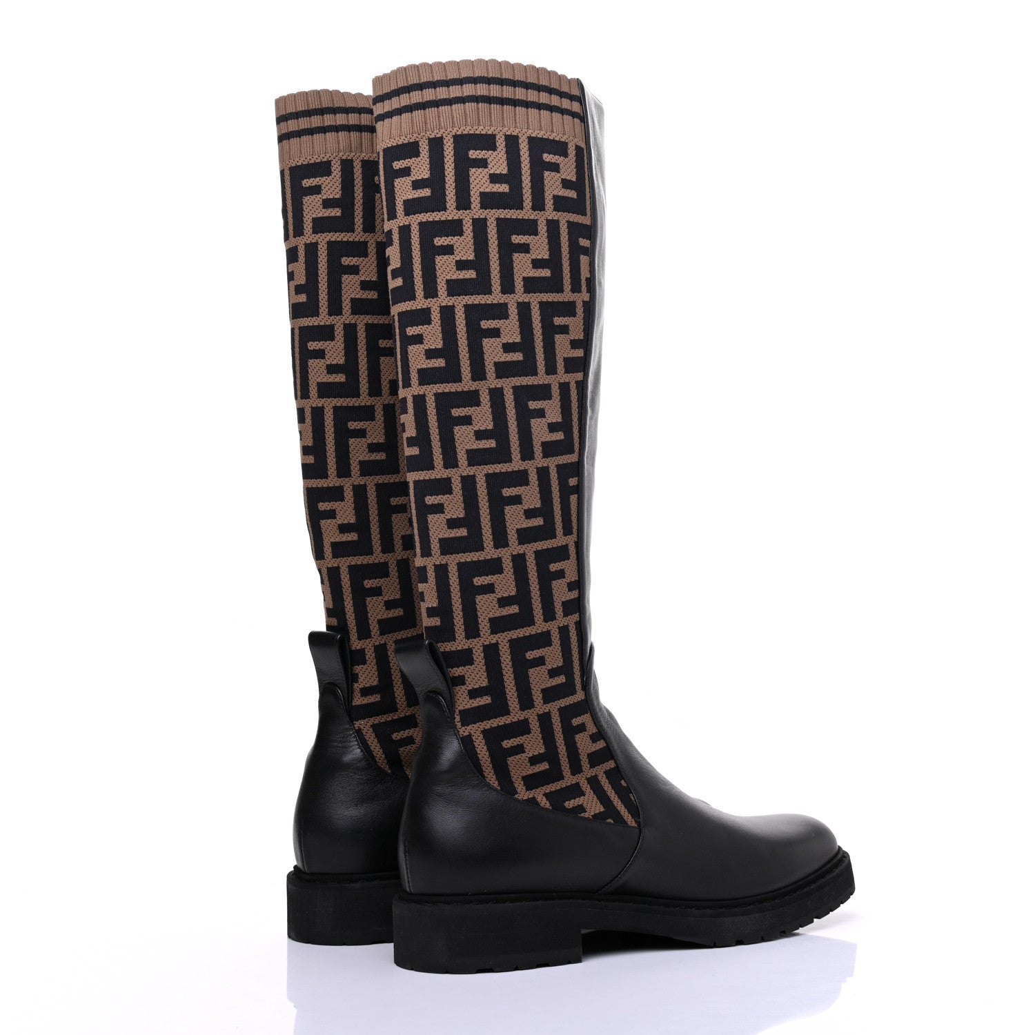 Fendi Nappa Microfiber Fabric FF Rockoko Tall Boots 39 Black Tobacco 4 of 13