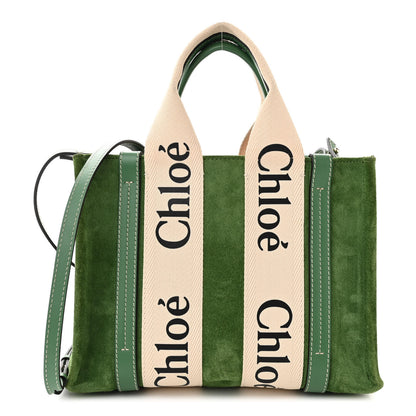Chloe Suede Calfskin Small Woody Ribbon Tote Bright Green 1 of 10