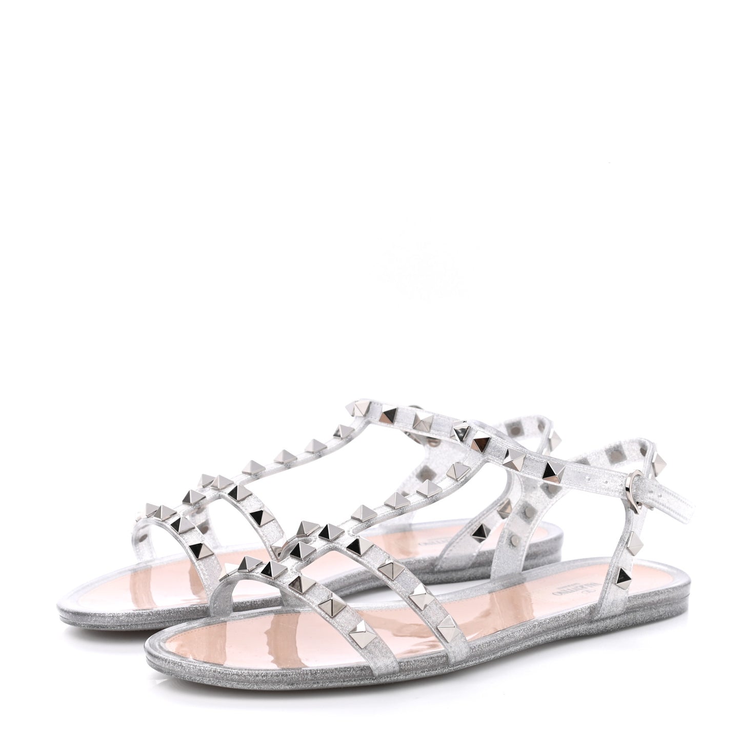 PVC Jelly Glitter Rockstud Caged Sandals 38 SIlver