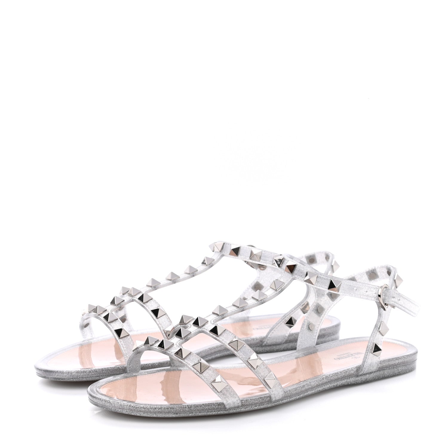 Valentino Garavani PVC Jelly Glitter Rockstud Caged Sandals 38 SIlver 3 of 8