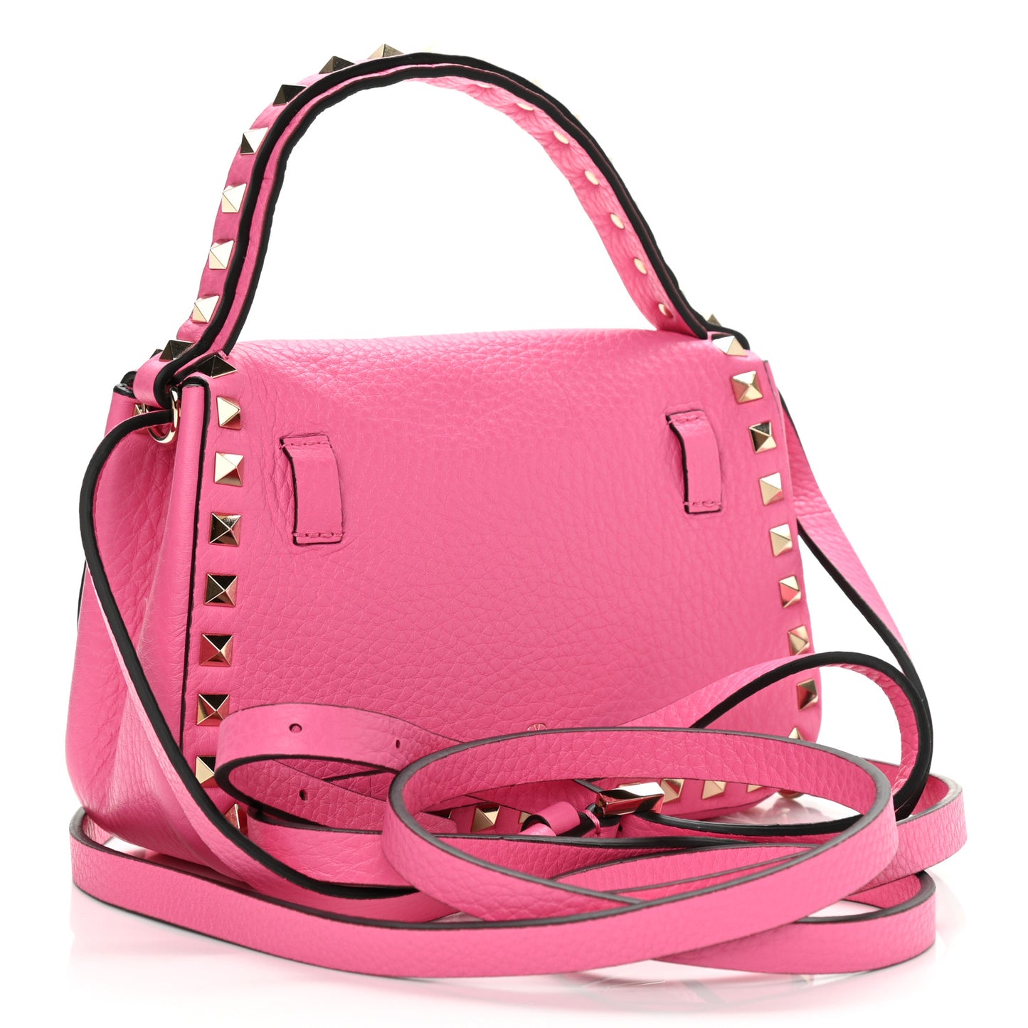 Grained Calfskin Small Rockstud Top Handle Bag Feminine Pink