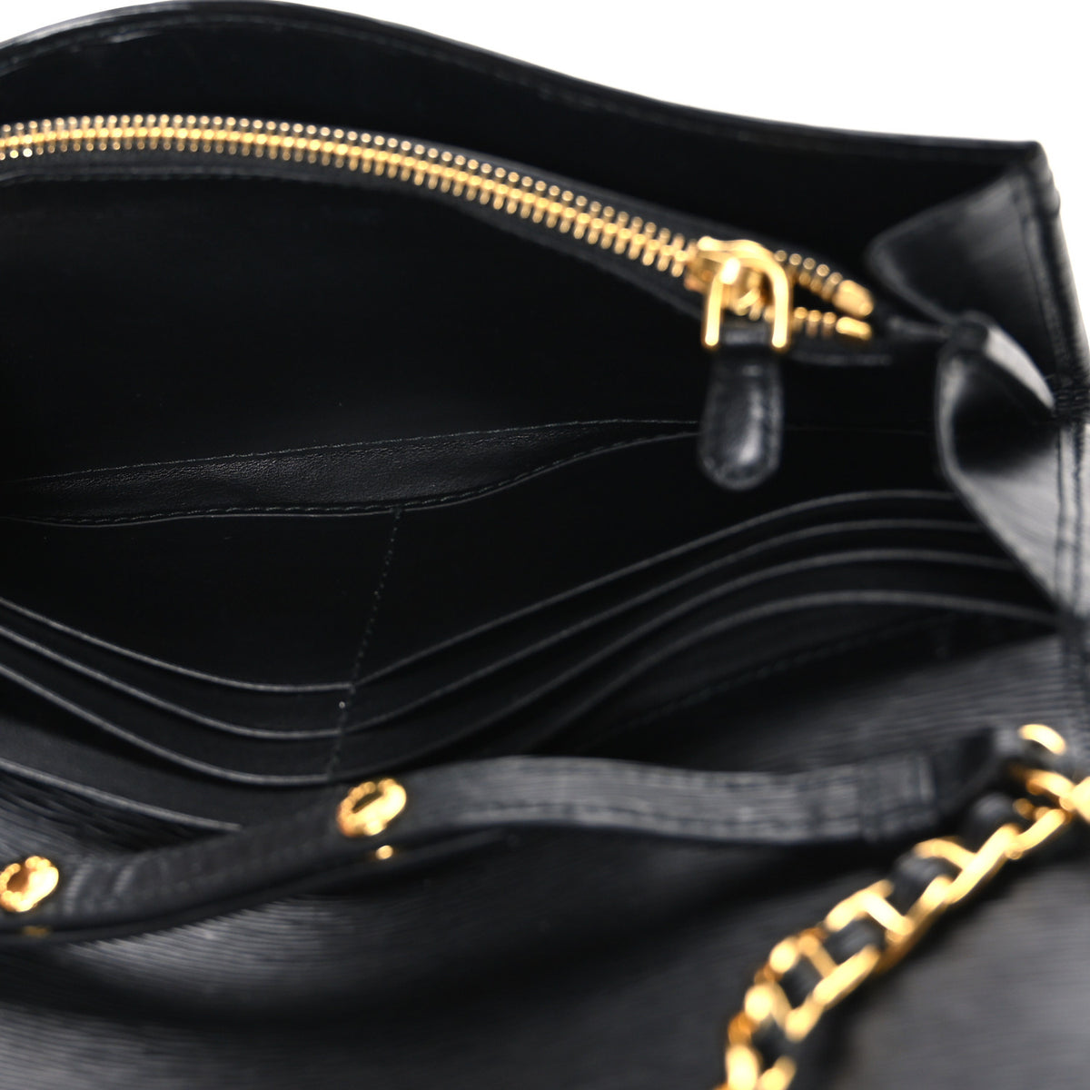 Prada Saffiano Metal Oro Chain Wallet Black 4 of 9