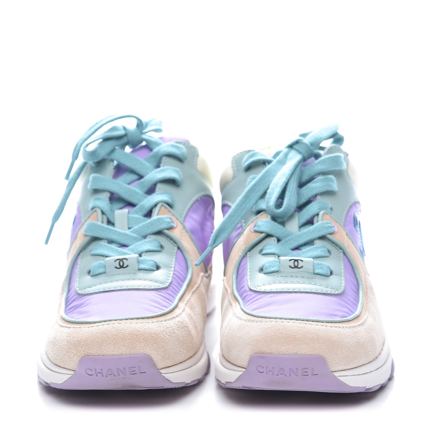 Nylon Lambskin Suede Calfskin CC Sneakers 36 Green Purple Pink