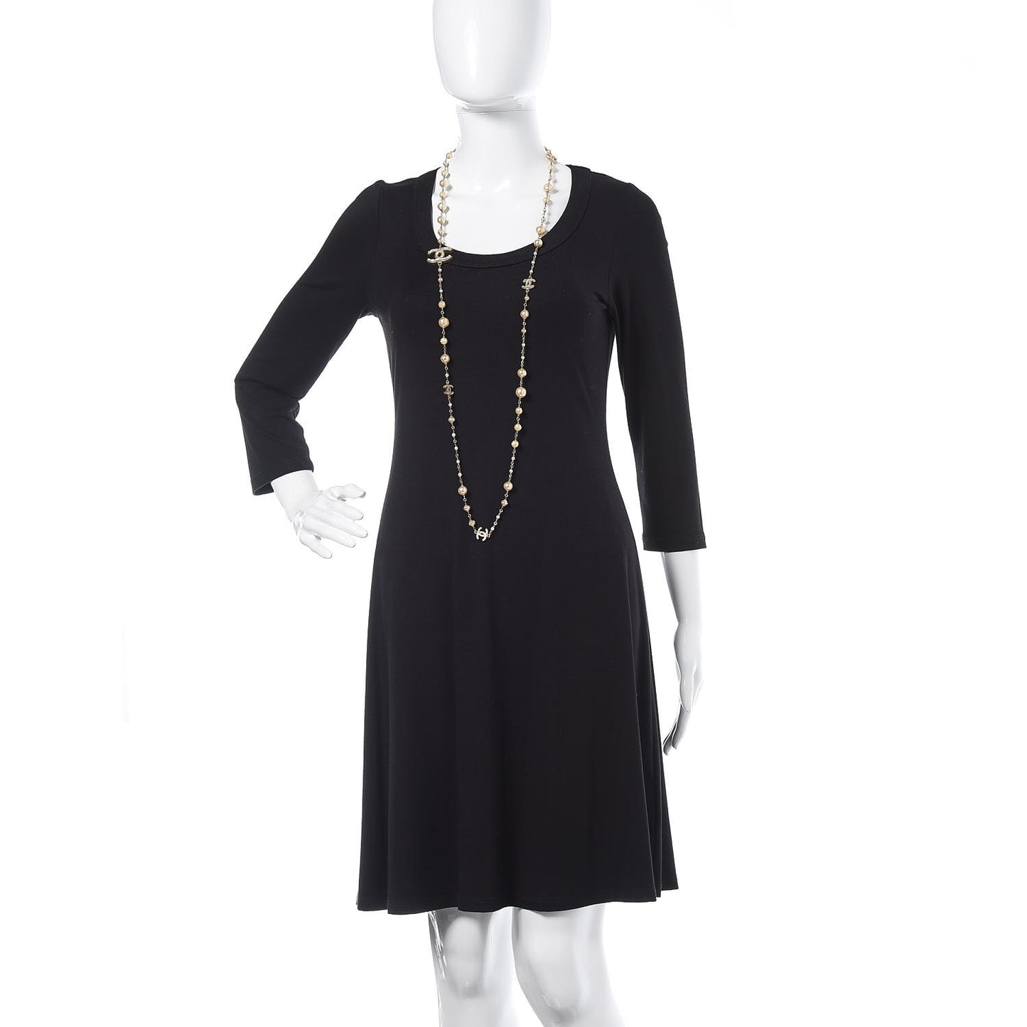 Graduated Pearl Crystal CC Long Necklace Gold