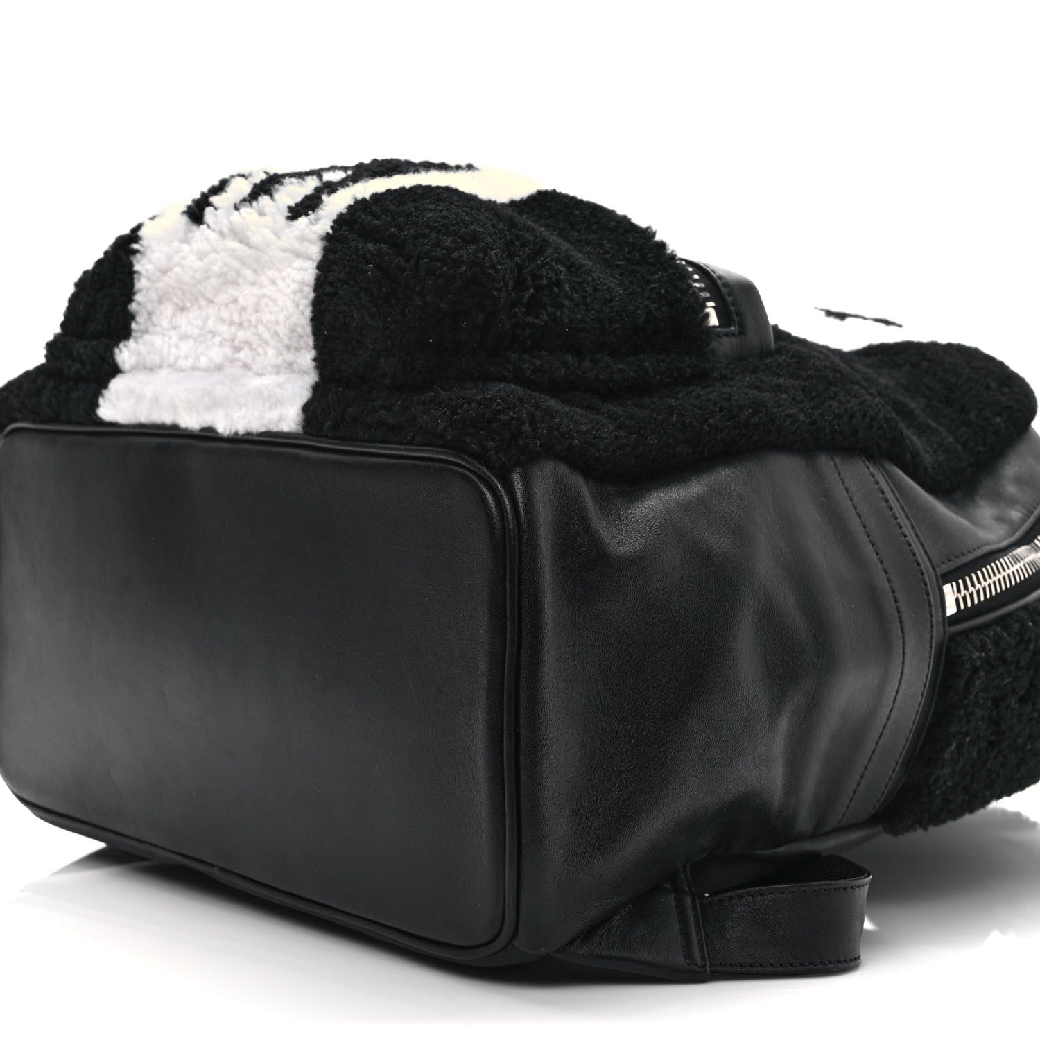 MCM Shearling Stripe Logo Stark Backpack Black White 9 of 9