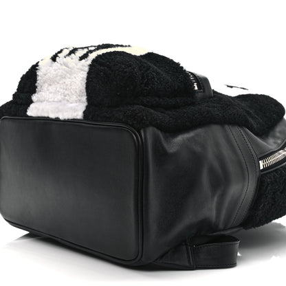 MCM Shearling Stripe Logo Stark Backpack Black White 9 of 9