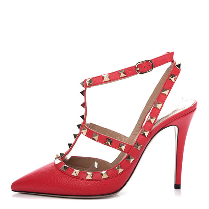 Valentino Garavani Pebbled Calfskin Rockstud Ankle Strap Pumps 37 Raspberry 1 of 9