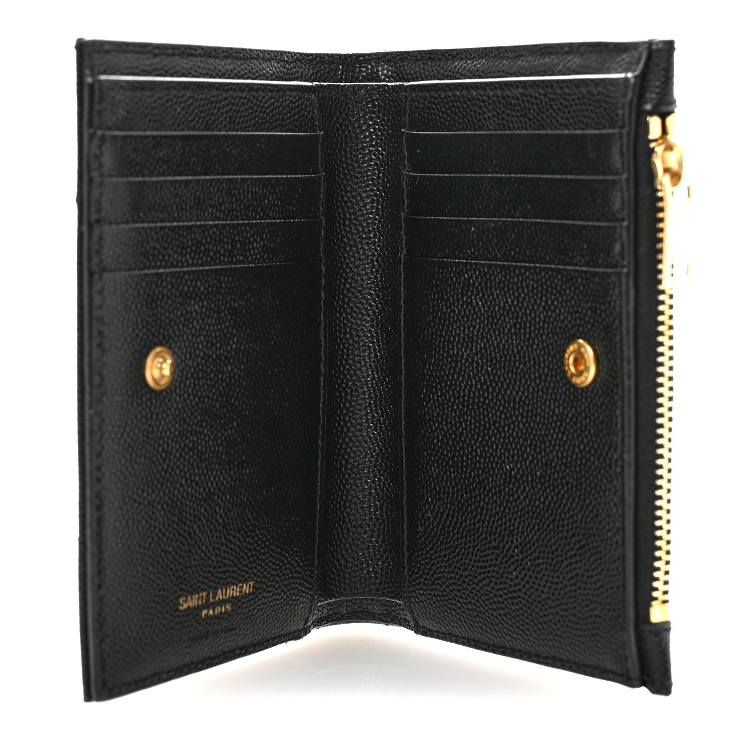 Saint Laurent Grain De Poudre Matelasse Chevron Monogram Zipped Two-Part Wallet Black 5 of 11