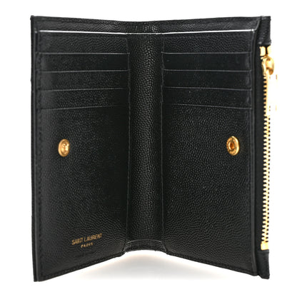 Saint Laurent Grain De Poudre Matelasse Chevron Monogram Zipped Two-Part Wallet Black 5 of 11