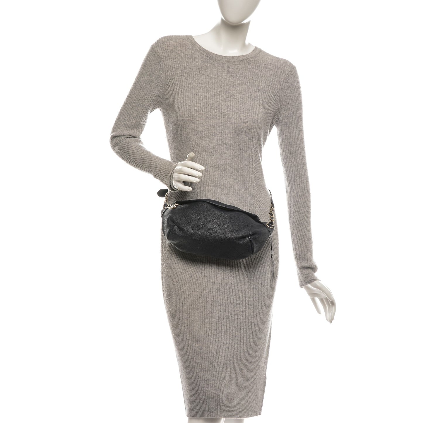 Caviar Quilted Zip and Carry Waist Bag Fanny Pack Navy Blue