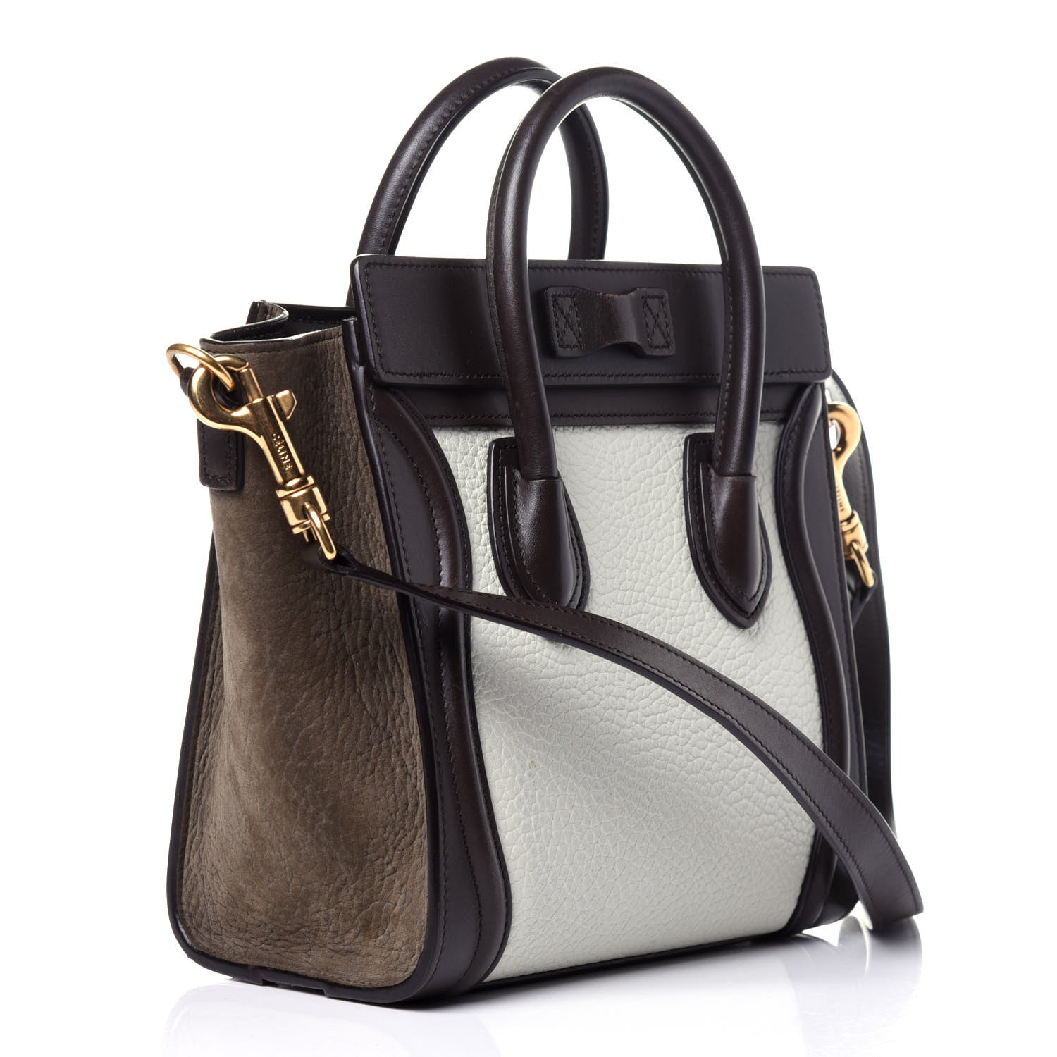 Celine Bullhide Calfskin Suede Nano Tri-Color Luggage White 4 of 14