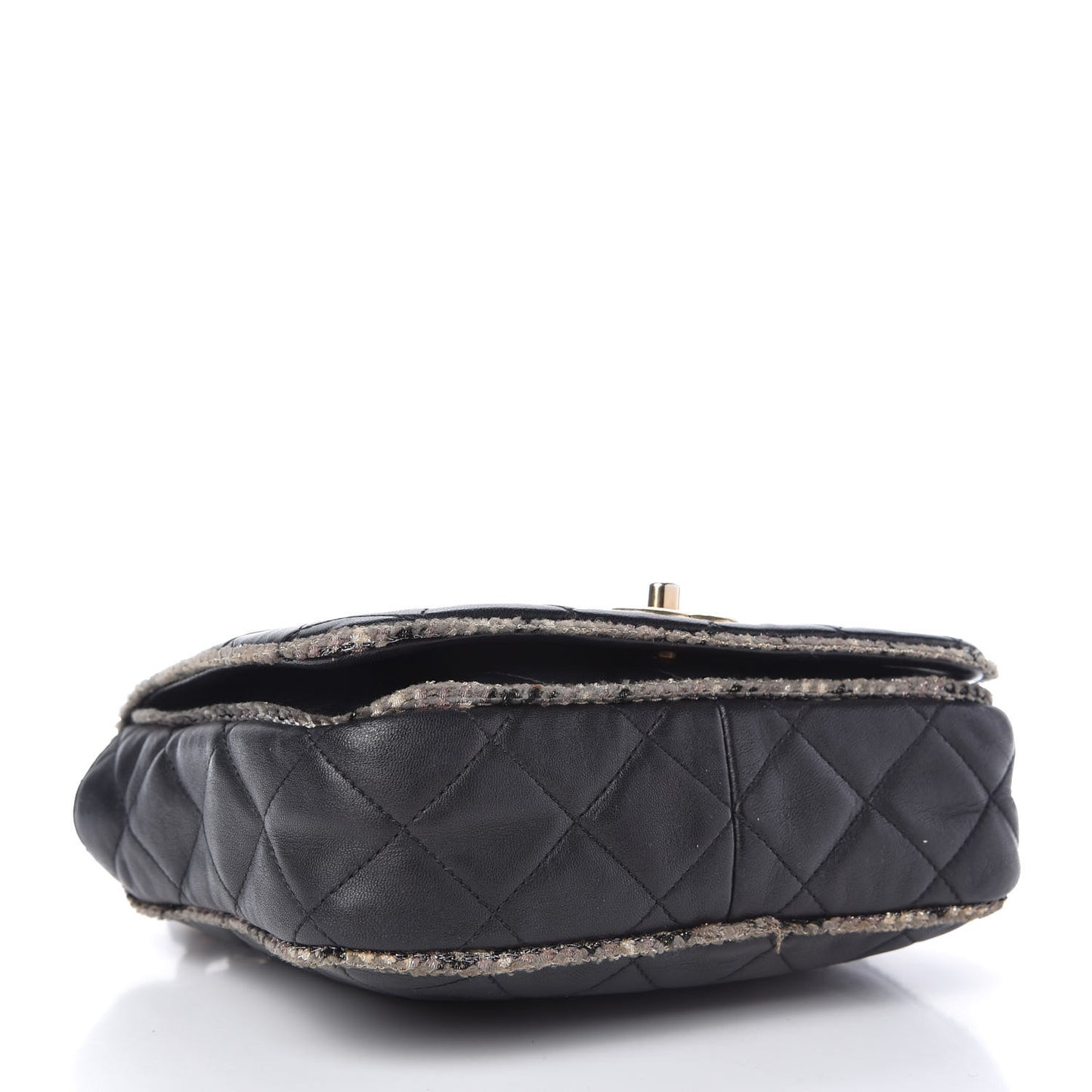 Lambskin Tweed Quilted Tweedy Flap Shoulder Bag Black
