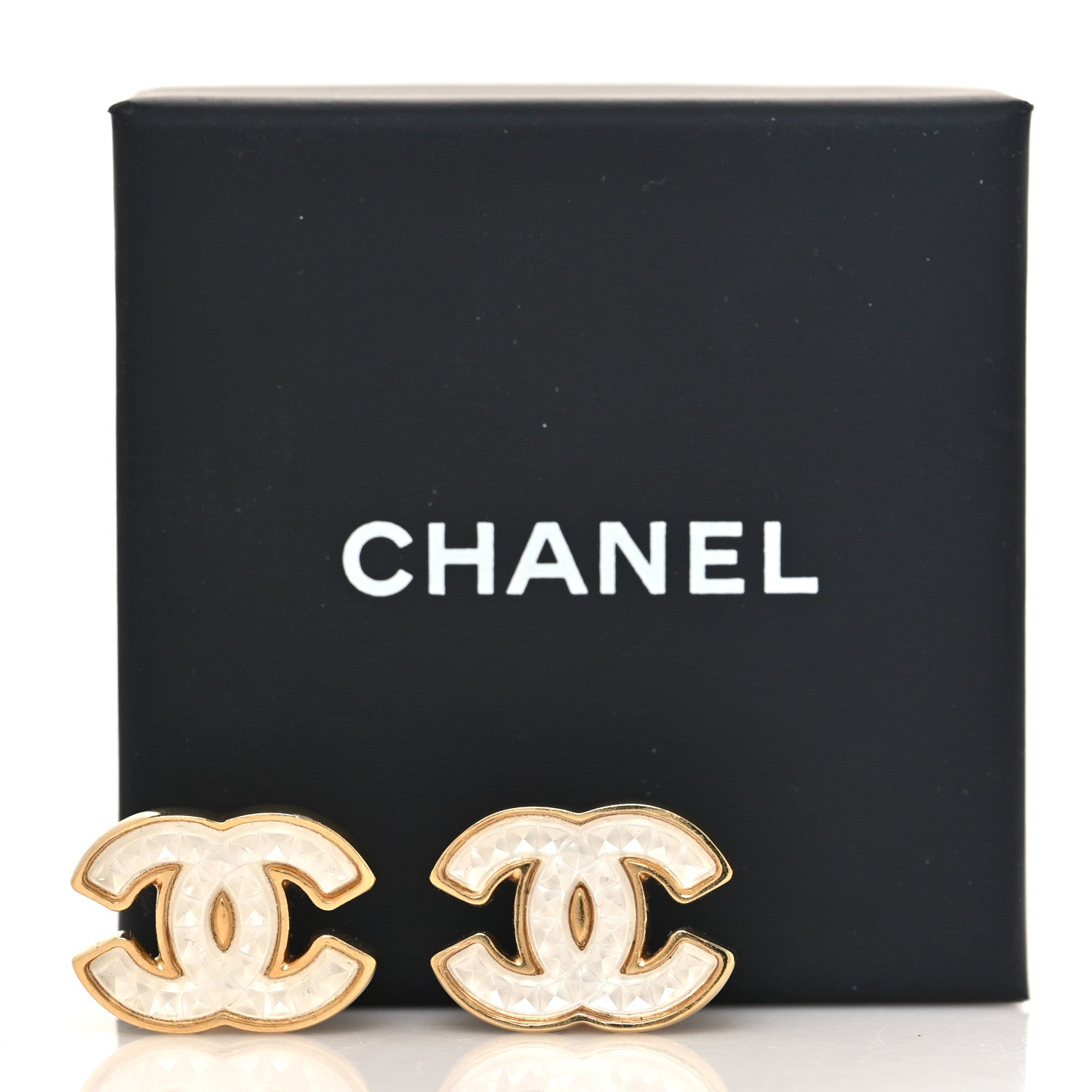 Chanel Metal Resin CC Stud Earrings Gold Transparent 5 of 5