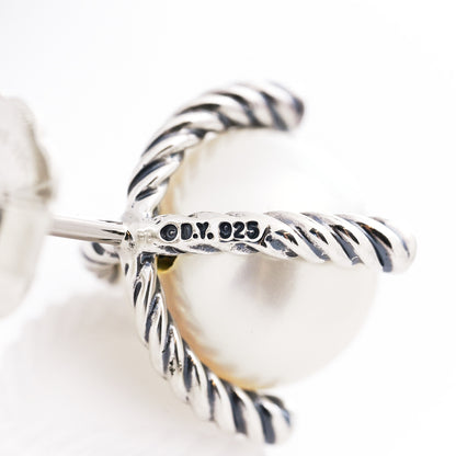 David Yurman Sterling Silver Diamond Pearl 10mm Cable Stud Earrings 4 of 4