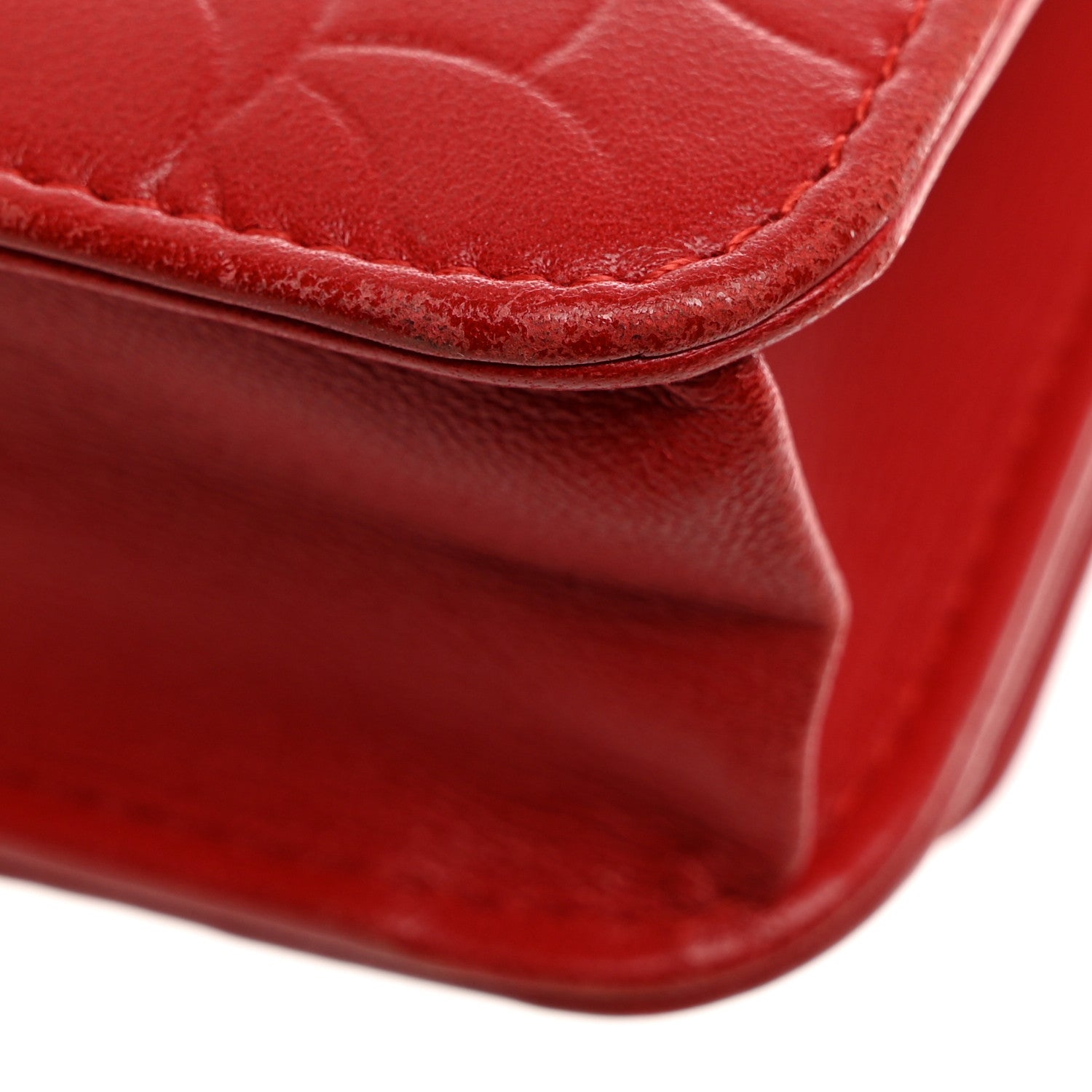 Chanel Lambskin Camellia Embossed Wallet On Chain WOC Red 14 of 16